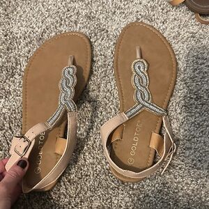 Gold Toe Tan and Silver Sandals